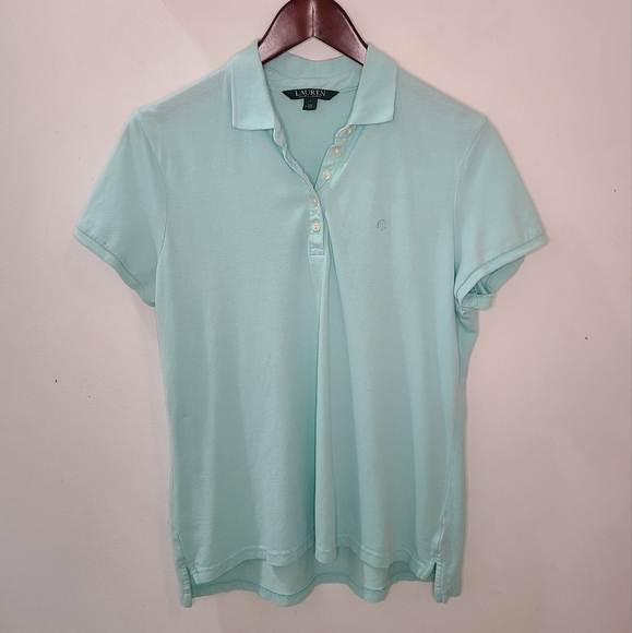 Lauren Ralph Lauren Mint Green Cotton Stretch Short Sleeve Polo Top Sz L - Picture 3 of 13